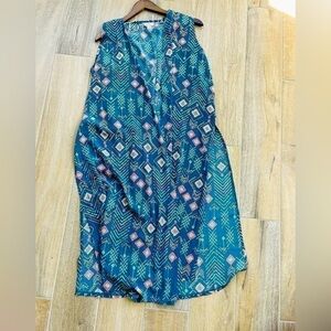 LulaRoe Joy Duster Sleeveless Vest Blue Pink Geometric Print Dotted Size M